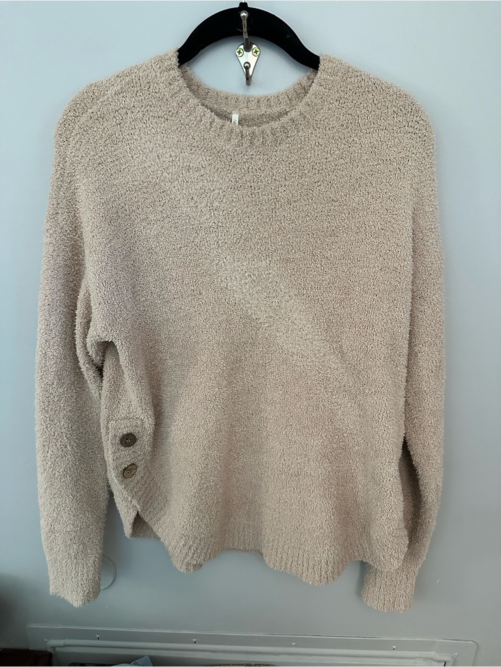 Hello Nite Crewneck Sweater in Beige with Button Detail